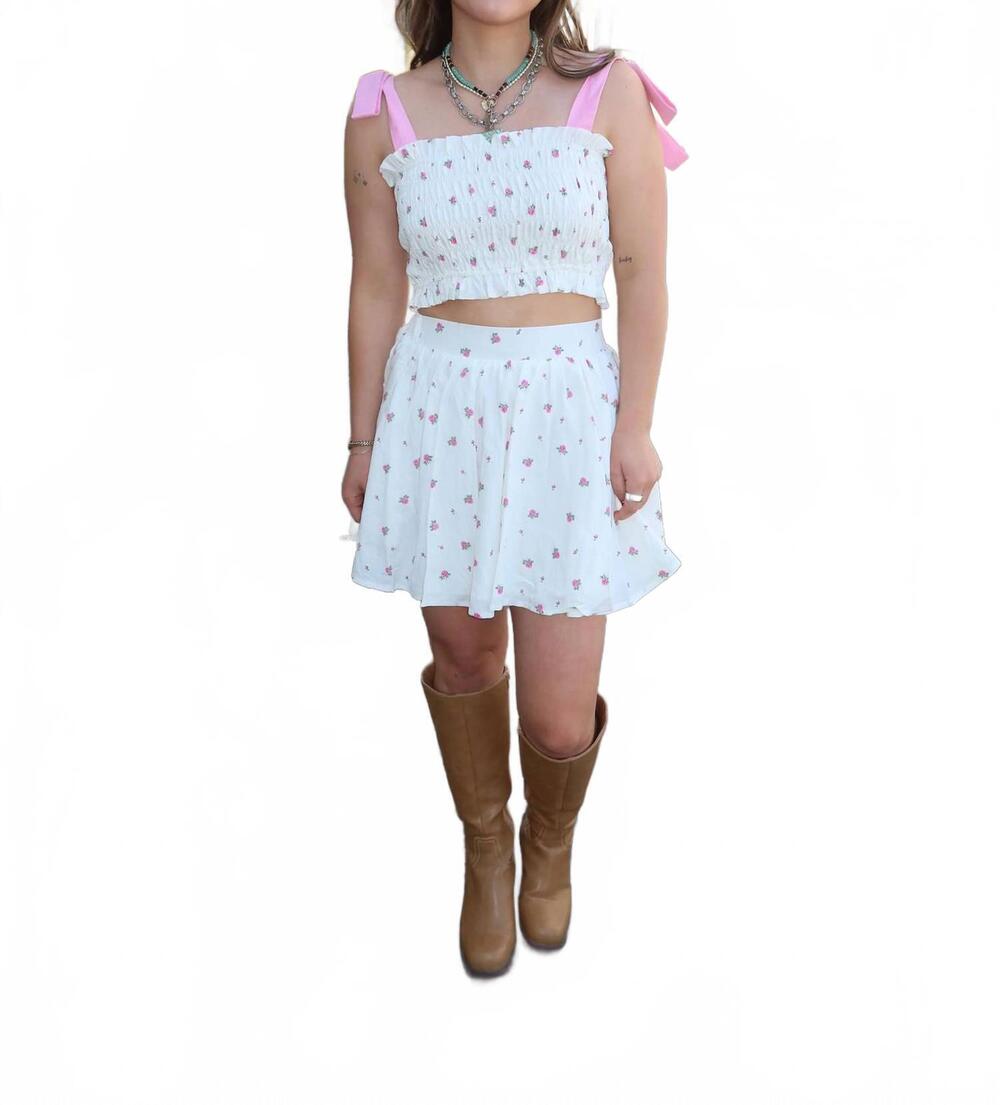 NEW MABLE blush blossom bow set in white